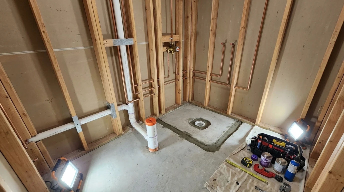 Bathroom rough-in plumbing during remodel by Johns Plumbing LLC in Diamond Springs