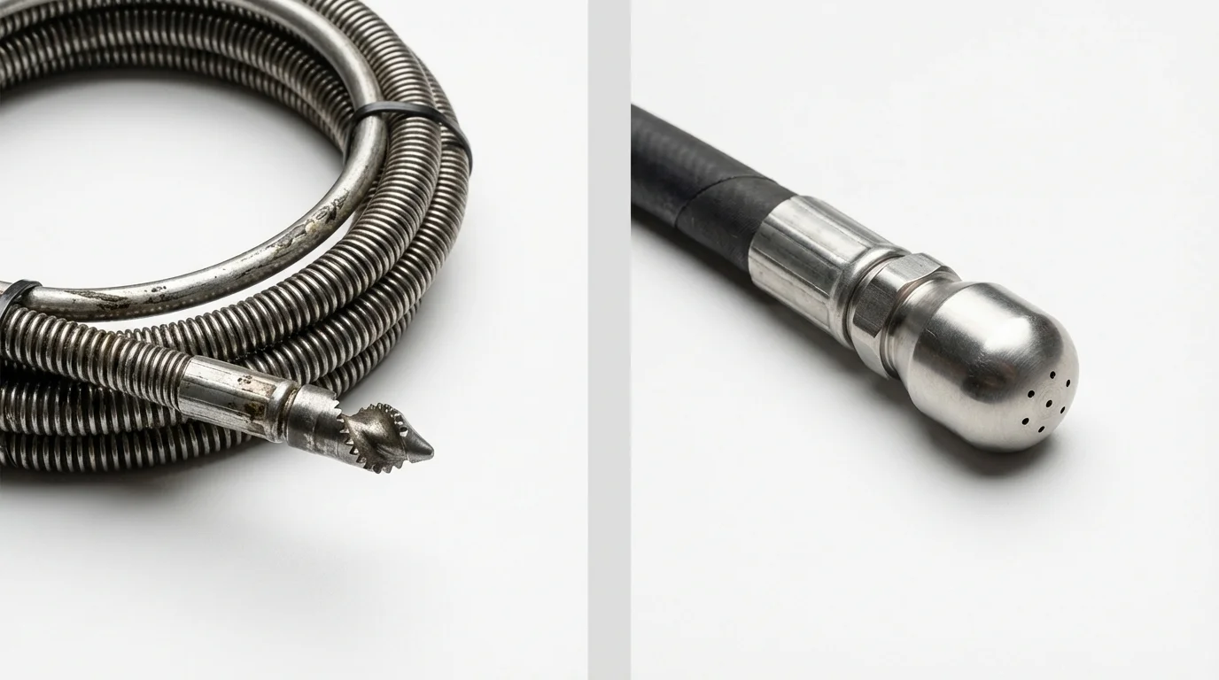 Drain snake cable and hydro jetting nozzle used for drain cleaning in Diamond Springs, CA