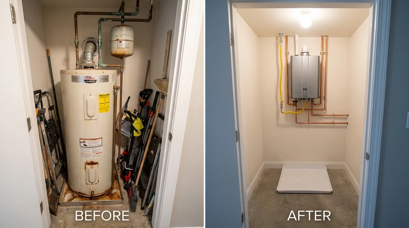 Tank water heater versus wall-mounted tankless unit comparison for Diamond Springs, CA homeowners