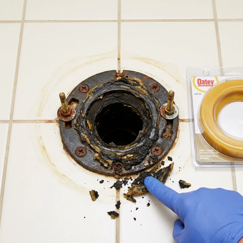 Failed wax ring showing water seepage at the base of a toilet in a Diamond Springs, CA home
