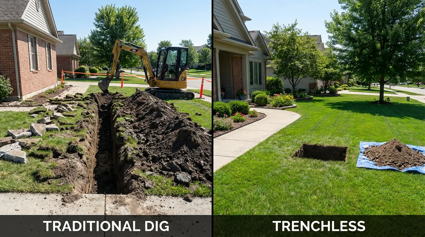 Trenchless sewer repair with minimal yard damage versus traditional excavation in Diamond Springs, CA